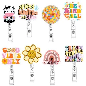 8 Pcs Cute Nurse Badge Reel Pink Daisy Smile Face Glitter Retractable Badge R... - Picture 1 of 6