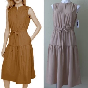 NWT DKNY Donna Karan Sleeveless Tiered Midi Dress w/pockets Size 8 in SAFARI - Picture 1 of 17