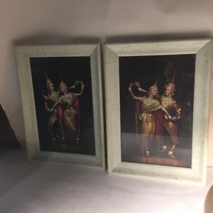 Pair 2 Vtg MCM Framed Dancing Couple Wall Art Pictures J. Siamese BUNYANG Thai - Picture 1 of 10