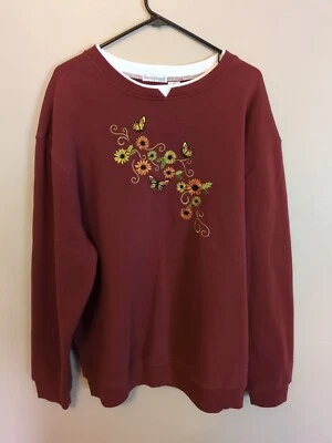 Sudadera Butterfy Bordada Abuela Mujer Talla 2xL Marrón Amarillo Cuello Redondo Foto 1 de 4