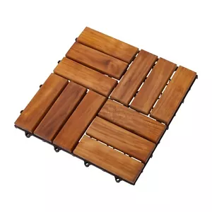 Nordic Teak Oiled Teak Wood Outdoor Interlocking Tiles, 12 Slat (10 sq ft) - Picture 1 of 5