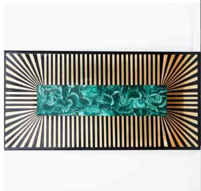 30''x17'' Black coffee Mosaic Center Marble Decor Table Top Inlay with brass - Image 1 of 3