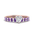 Pave Petite Ring With Matching Wedding Band Rose Gold Plated Rgpr-D1052-Heart
