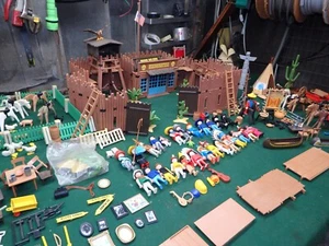 HUGE LOT Playmobil Indian Cowboy Horses Cart Canoe Tent Figures And Accessories - Picture 1 of 24