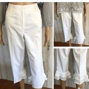 NEW vtg TRIBAL Cropped Pants Sz 8 NWT White Flat Front Back Hem Ruffle Pockets - Picture 1 of 21