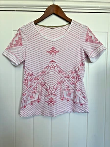 WHITE STUFF Striped White with coral pink short sleeved T-shirt UK Size 8 - Picture 1 of 12