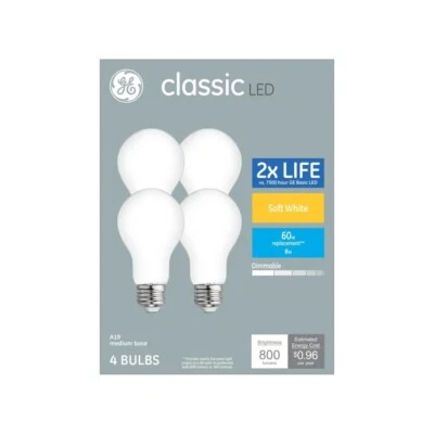 GE Classic 60-Watt EQ A19 Soft White Dimmable LED Light Bulb (4-Pack) - Image 1 of 3