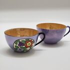 Lusterware Tea Cups Porcelain Blue Lavender Hand Painted Japanese Meito China