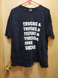 T-shirt unisex cotton wrinkled material TRUCKS print black sz L - Picture 1 of 6
