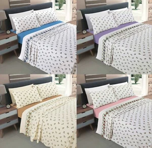 Floral Flannelette Sheet Set Fitted, Flat Sheet & Pillowcase Brushed Cotton - Picture 1 of 28