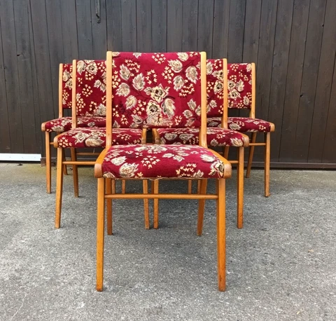 6x Vintage Boomerang Chair Wood Retro Designer Dining Room 60er Danish Cover