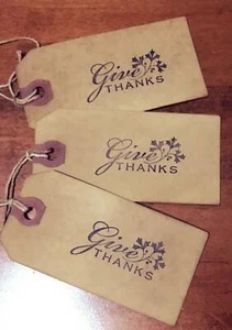 SET of 3 Medium Primitive Autumn Give Thanks Hang Tags - Picture 1 of 1