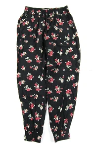 Hollister 100% Rayon Black Pink Green Floral Pocket Jogger Pant Woman Small - Picture 1 of 5
