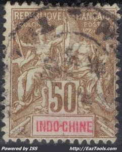 INDOCHINE TYPE GROUPE 50C BISTRE SUR AZURÉ N°21 AVEC OBLITERATION - Picture 1 of 2