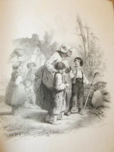 Gravure ancienne-Jules David-Vielle femme avec enfants. - Picture 1 of 2