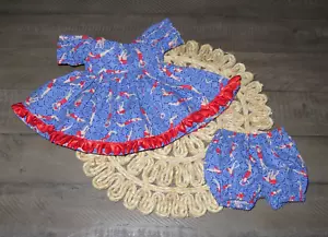 Handmade Doll Clothes for 16" - 18" Cabbage Patch Dolls "I Won!" Blue Dress Set - Picture 1 of 5