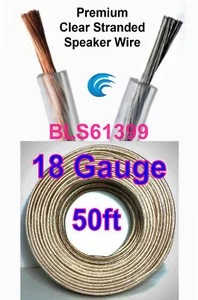 50' ft 18 Gauge Clear Stranded Speaker Wire Home Car Stereo Audio Cable Wiring - Picture 1 of 7