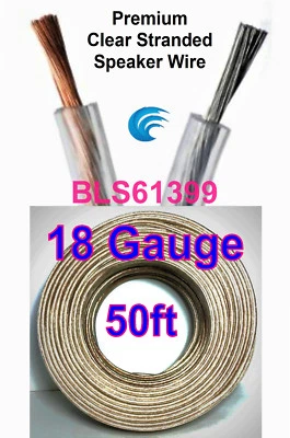 VITAL WAVE/AP 50' ft 18 Gauge Clear Stranded Speaker Wire Home Car Stereo Audio Cable Wiring
