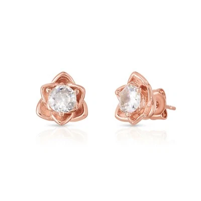 18k Rose Gold Plated CZ Stone Flower Stud Earrings Jewelry Gift For Women - Image 1 of 4
