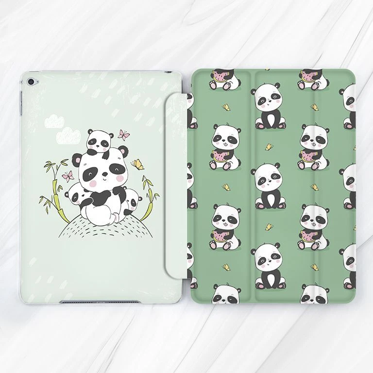 Cute Kawaii Panda Bear Green Case For iPad 10.2 Air 3 4 5 Pro 9.7 11 12.9 Mini - Image 1 of 4