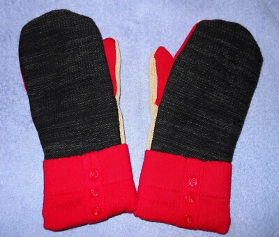 ALMOST BERNIE  HANDMADE LIGHTER WEIGHT MITTENS BEIGE, RED, &  BROWN WMN's MED  - Image 1 of 4