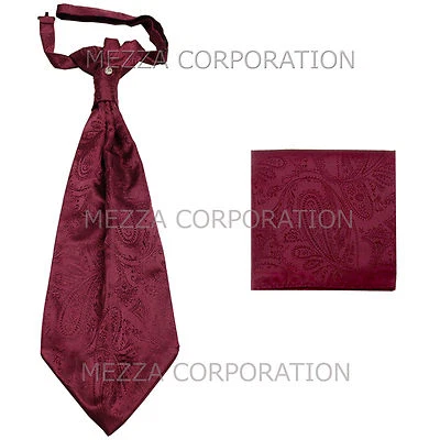 New Vesuvio Napoli Men's Polyester Ascot Cravat Necktie Hankie Paisley Burgundy - Image 1 of 2