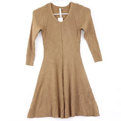 NY Collection Women's Petite Ribbed V-Neck Sweater Dress, Small, Brown, $65 - Image 1 of 3