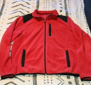 Calvin Klein Mens Medium Red Fleece Zip Up Jacket Black Trim - Picture 1 of 6