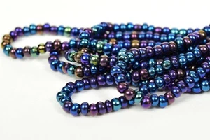 Czech Glass Seed Beads Size 8/0 " METALLIC BLUE IRIS AB " Strands - Picture 1 of 3