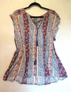 Natural Reflections women's Size 1X sleeveless red white blue Boho Top Tassels - Picture 1 of 10