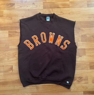 Cleveland Browns Crewneck Vintage 90s made USA Brown Russel athletic Sweatshirt - Image 1 of 4