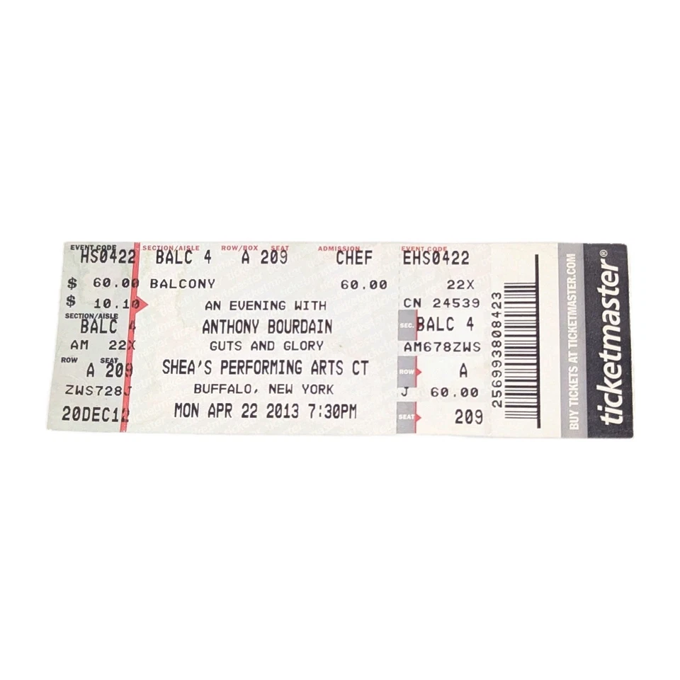 Anthony Bourdain Guts & Glory Shea's Performing Arts Center Ticket 2013 Buffalo - Image 1 of 4