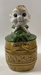 Vintage Pixie Elfe auf Fass Keksdose Japan Kanister ca. 12 Zoll - Bild 1 von 10