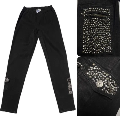 Pantalones de mezclilla Diane Gilman DG2 negros S adornados con tachuelas y cristales Y2K Foto 1 de 4