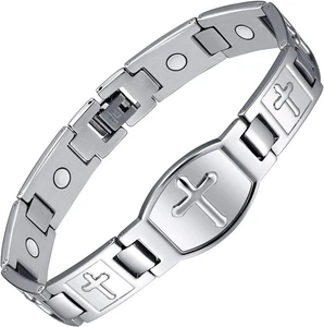 Adjustable Magnetic Bracelets for Men Dad Titanium Steel Religious Faith Gifts - Picture 1 of 2