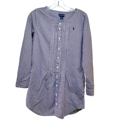Ralph Lauren Girls Size 16 Shirt Dress Purple White Gingham Check Cotton No Tie - Image 1 of 4