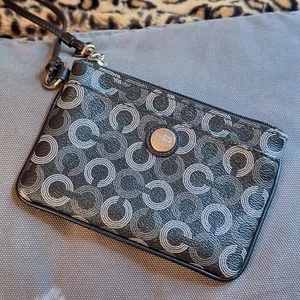 Bolso sin asas Coach de cuero negro gris con logotipo de 6" x 4" clásico para salir preppy - Imagen 1 de 7