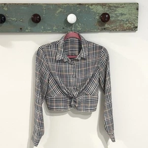 Camisa de vestir a cuadros con botones en la parte delantera elástica trasera negra/beige/roja/blanca pequeña - Imagen 1 de 8