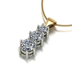 Diamond Pendant GLI HRD Round Cut 1 Carat Lab Grown 18k Multi Tone Gold Necklace - Picture 1 of 6