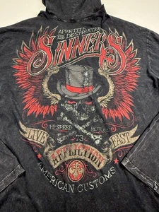 Affliction American Customs Hoodie Skull Wings Lightweight Sinners Biker Y2K 3XL - Picture 1 of 9