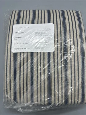 Pottery Barn Riviera полосатая льняная/хлопковая занавеска темно-синяя 50x96 дюймов хлопковая подкладка новая с ценниками - Изображение 1 из 4