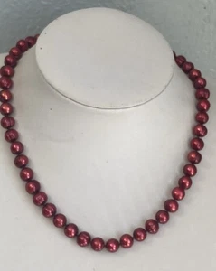 Honora Sterling Silver Vintage Cranberry Red Cultured Pearl Necklace 17.5" - Picture 1 of 12