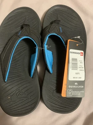 NWT Quicksilver Youth Boys Oasis Sandal Flip Flop Black/Blue Size 5(37) - Image 1 of 4
