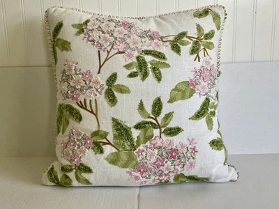 Artistic Accents Beaded Pink & Green Embroidered Floral Throw Pillow 18 x 18” - Image 1 of 4
