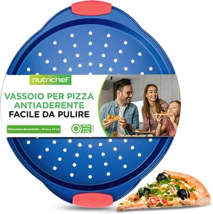 Teglia per Pizza Antiaderente Da 33 Cm, Teglia Forno Rotonda in Acciaio Al Carbo - Foto 1 di 12