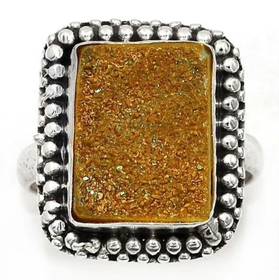 天然黑夜 Druzy 925 纯银戒指 尺寸 7.5  — 第 1/2 张图片