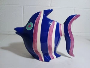 Ceramic angel fish watering vase or can folk art tea pot ? Sea decor colorful - Picture 1 of 9