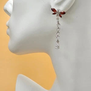 Rhodium Plated Fashion Woman Red Fire Crystals Butterfly Earrings. - Picture 1 of 3