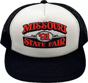 Cappello da camionista regolabile vintage Missouri State Fair 1991 nero e neon - Foto 1 di 9