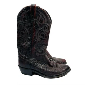 Dan Post Bellevue Black Cherry Western Cowboy Boots Mens 9.5EW Burgundy Ostrich - Picture 1 of 12